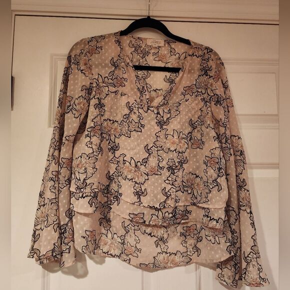 Floral long sleeve blouse with sheer bell sleeves - Picture 1 of 6